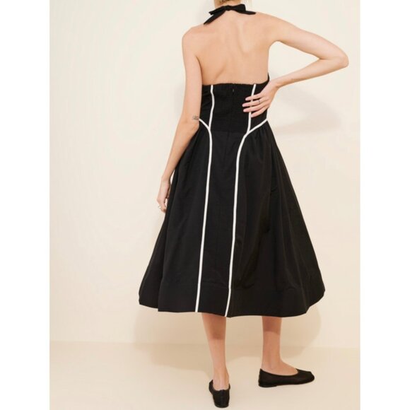 Anthropologie Halter V-Neck Fit & Flare Midi Dress Size S Petite Black - Picture 7 of 9